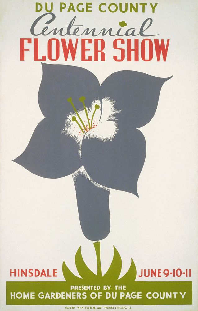 Du Page County centennial flower show (1936) vintage poster by Charles Raymond Long.  Original public domain image from the…