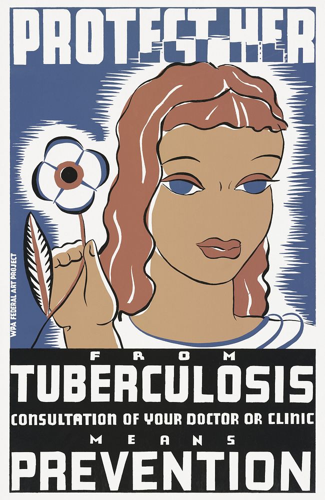 Protect her from tuberculosis Consultation of your doctor or clinic means prevention. (1936-1938) vintage poster by Erik…