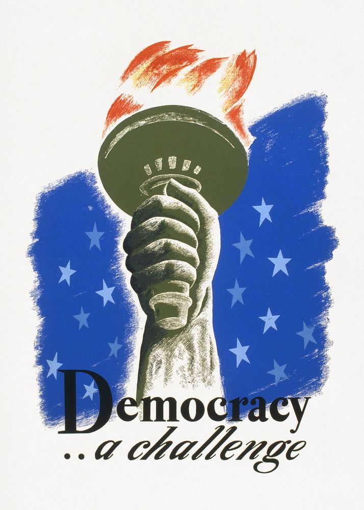 Democracy .. a challenge (1936) politics poster by Federal Art Project. Original public domain image from the Library of…