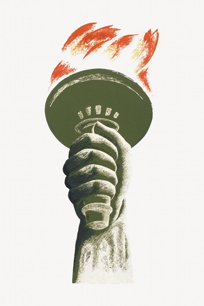 Statue of Liberty torch, democracy illustration.  Remixed by rawpixel.