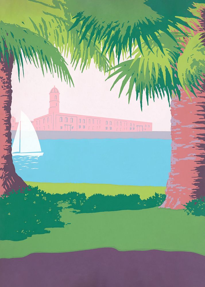 Tropical seascape background, nature illustration.   Remixed by rawpixel.