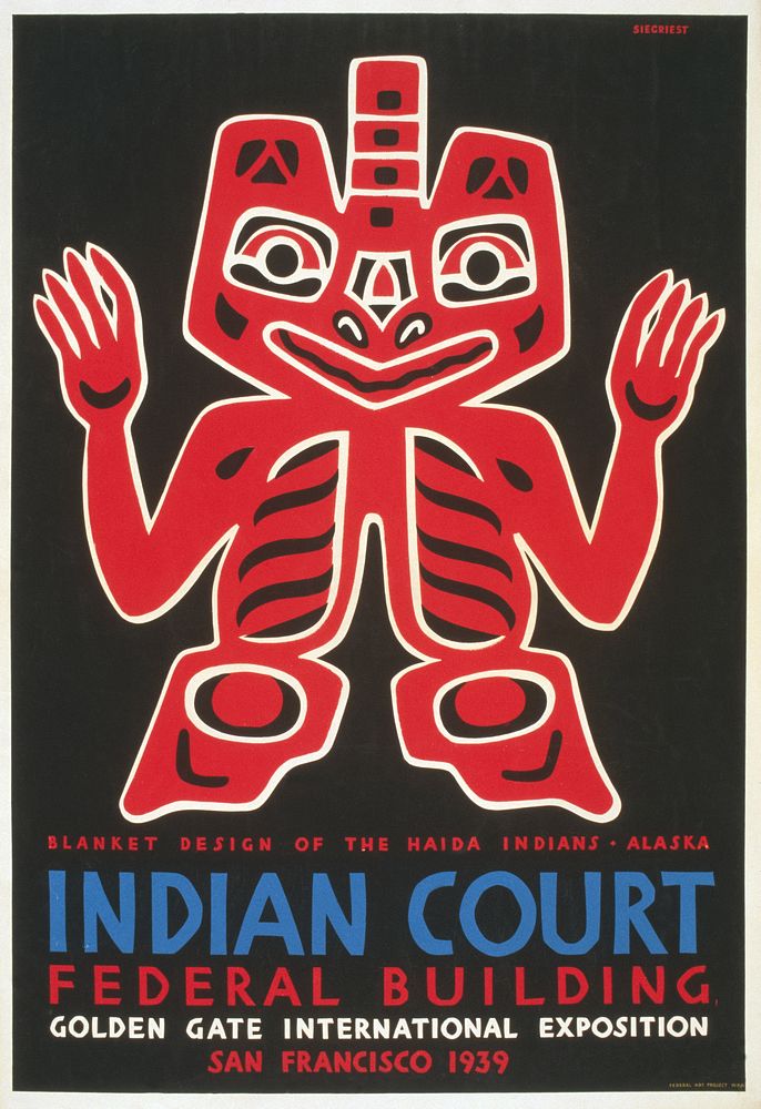 Indian court, Federal Building, Golden Gate International Exposition, San Francisco, 1939 Blanket design of the Haida…