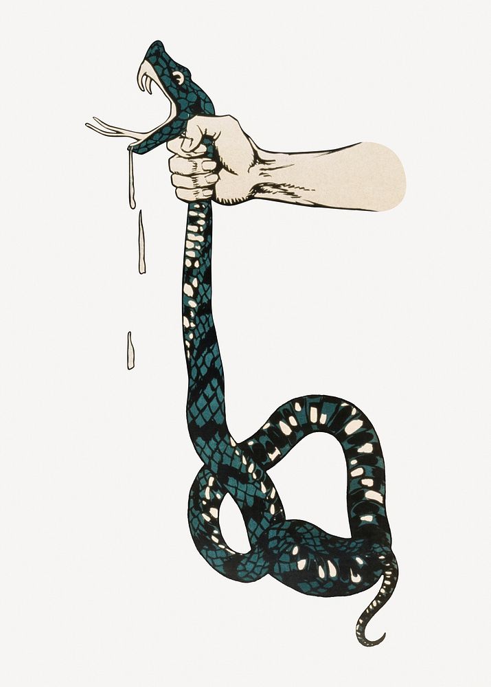 Hand squeezing venomous snake's neck collage element psd.   Remixed by rawpixel.