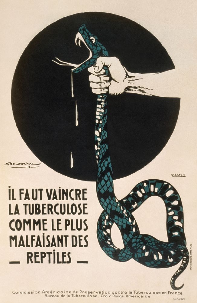 Tuberculosis must be conquered like the most evil of reptiles (1918) poster by G&eacute;o Dorival. Original public domain…