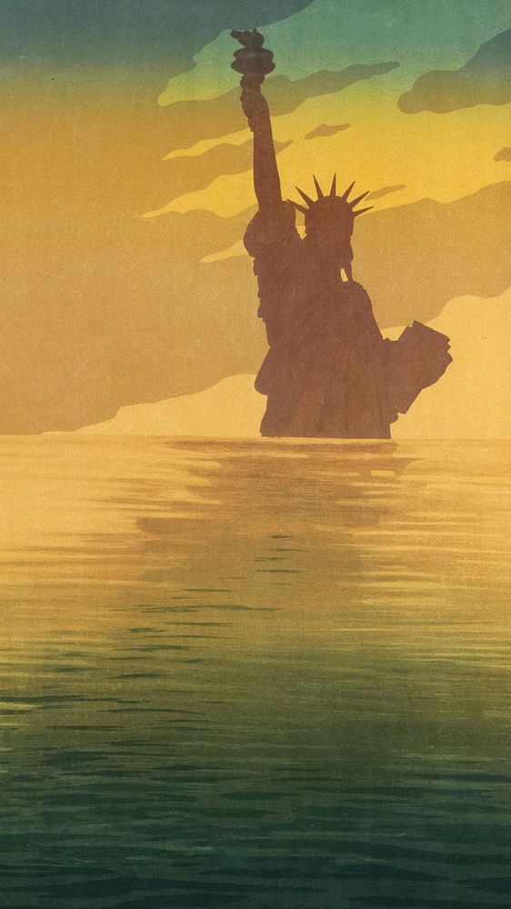 Statue of Liberty mobile wallpaper, tourist attraction illustration.   Remixed by rawpixel.