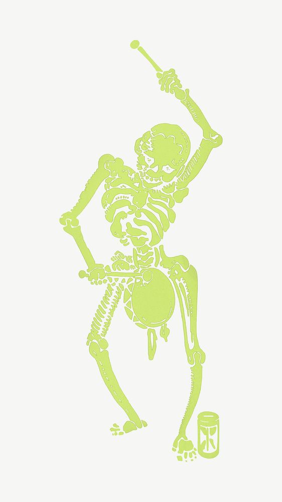 Green skeleton playing drum clipart psd.  Remixed by rawpixel.