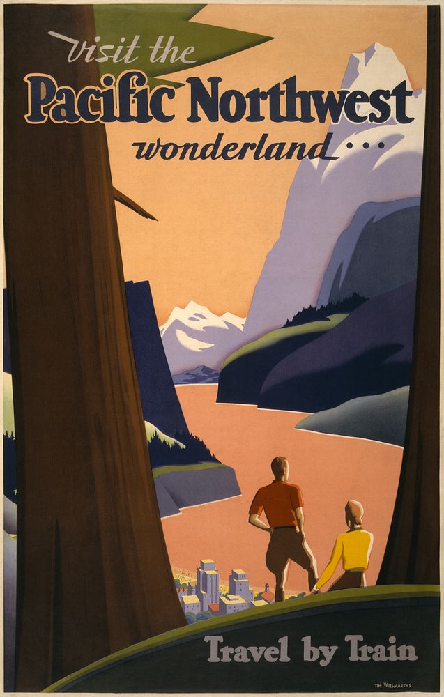 Visit the Pacific northwest wonderland... travel by train / The Willmarths (1925) vintage poster by Newman-Monroe Co.…