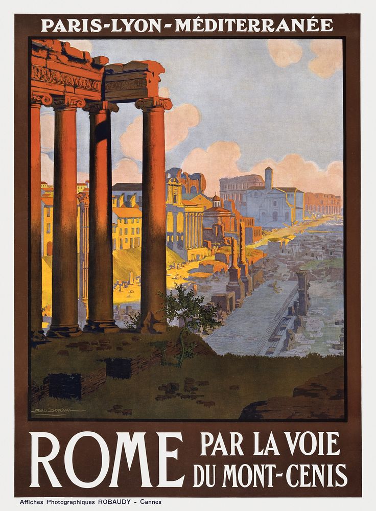 Rome via the Mont-Cenis route (1920) vintage poster by G&eacute;o Dorival. Original public domain image from the Library of…