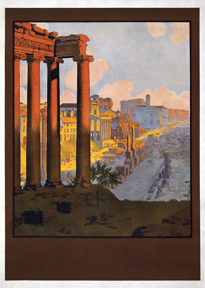 Rome via the Mont-Cenis route, vintage poster.   Remixed by rawpixel.