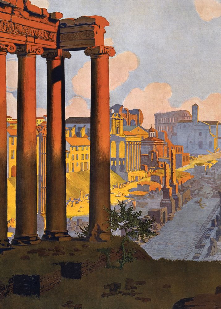 Rome architectural background, tourism attraction illustration.   Remixed by rawpixel.