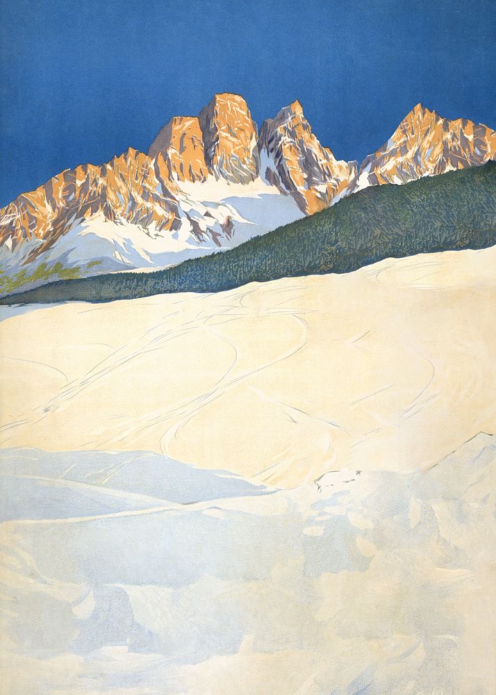 Snowy mountain background, winter nature illustration.   Remixed by rawpixel.