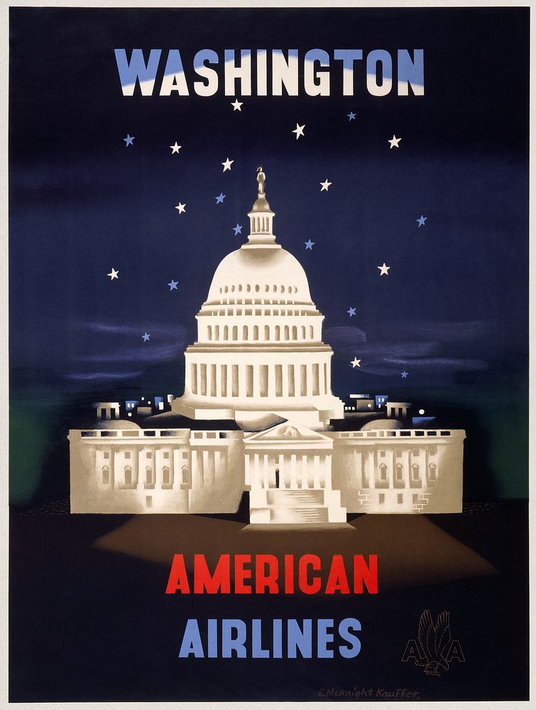 Washington, American Airlines (1950) vintage poster by E. McKnight Kauffer. Original public domain image from the Library of…