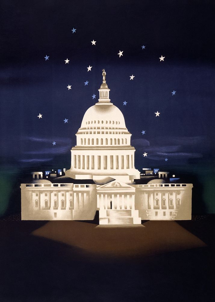 The White House, Washington, American Airlines poster.   Remixed by rawpixel.