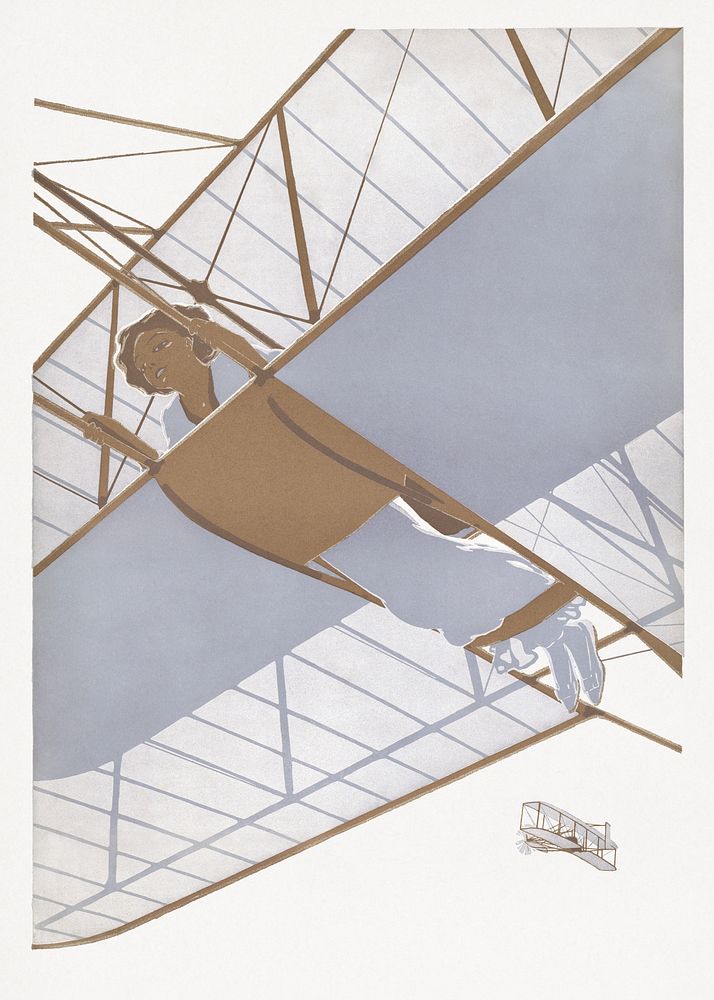 Flying machine, vintage illustration.  Remixed by rawpixel.