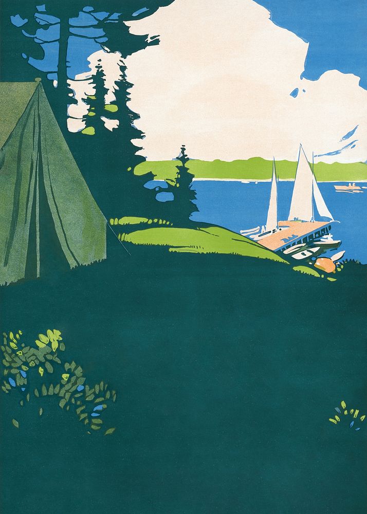 Camping in a park background, summer activity illustration.   Remixed by rawpixel.