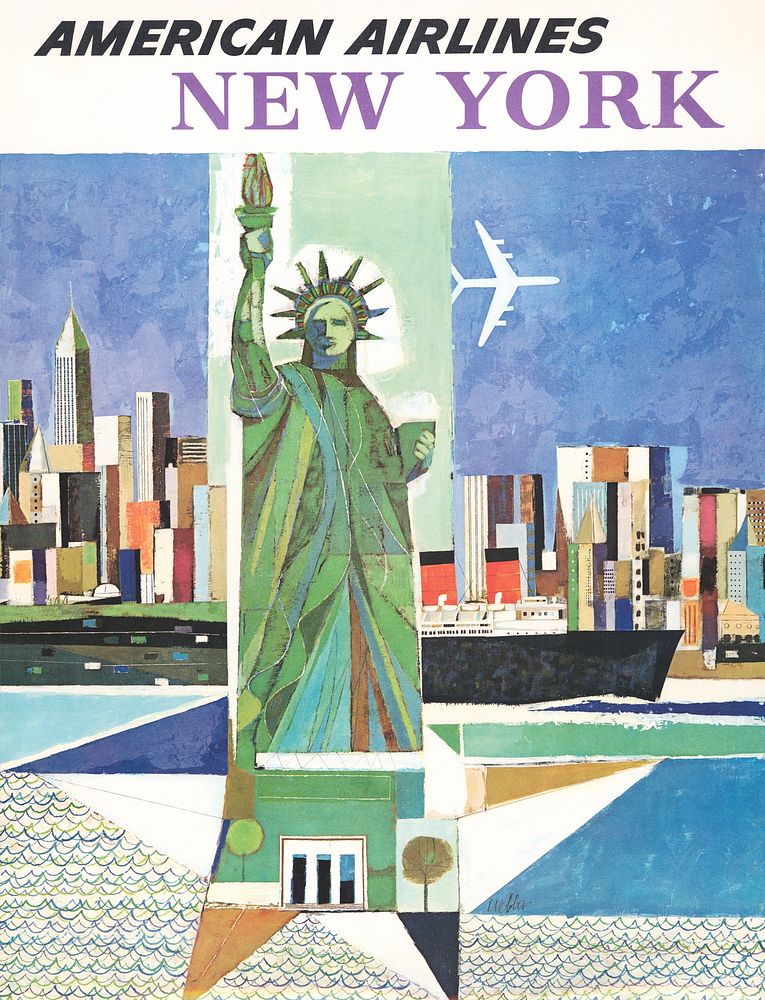 American Airlines - New York / Webber. (1964) travel poster. Original public domain image from the Library of Congress.…