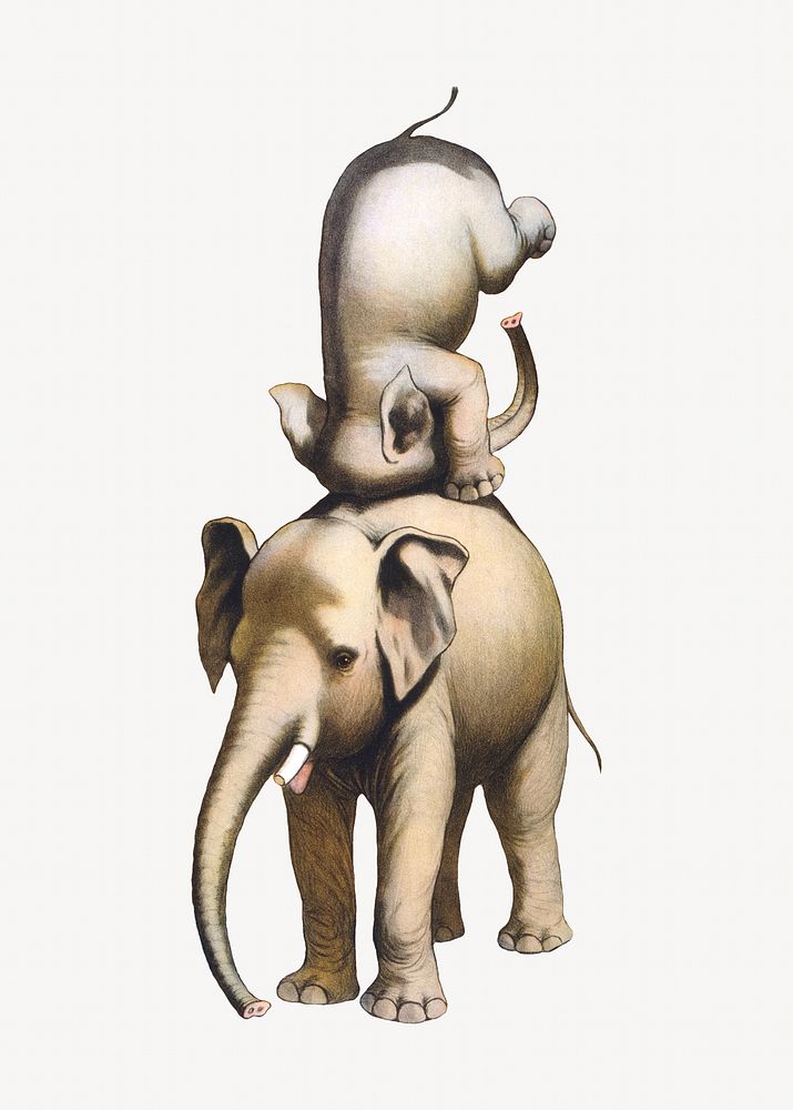 Elephant and its baby.  Remixed by rawpixel.