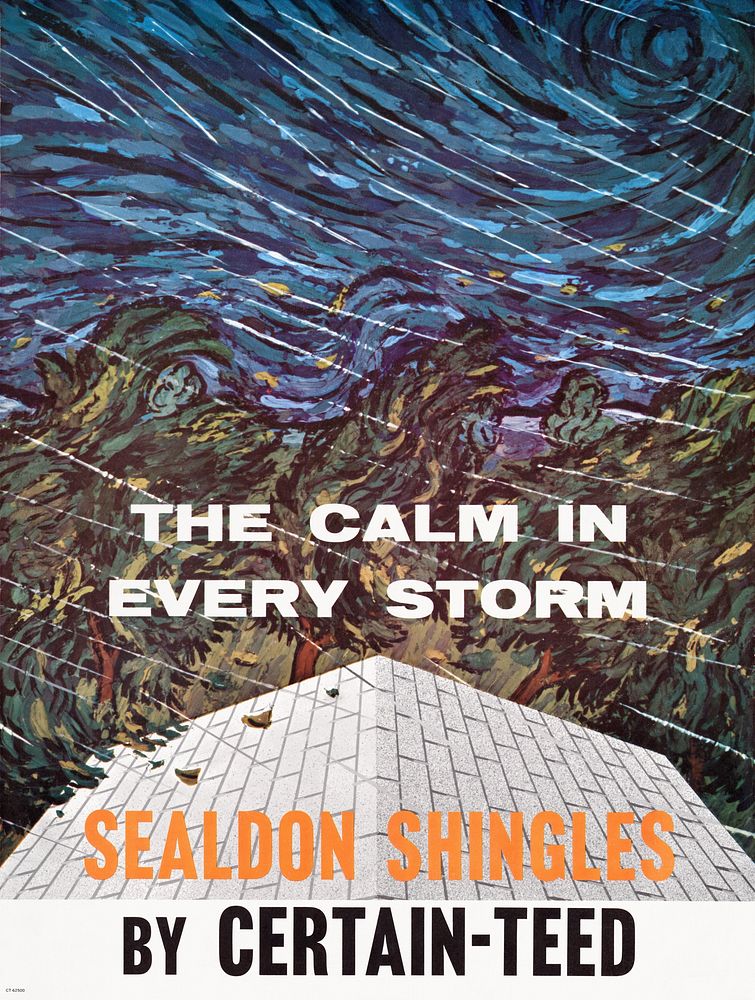The calm in every storm. Sealdon shingles (1962) vintage poster by Certain-Teed. Original public domain image from the…