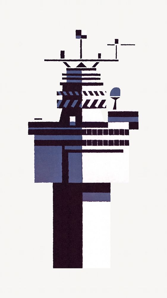 Ship traffic control tower illustration.  Remixed by rawpixel.
