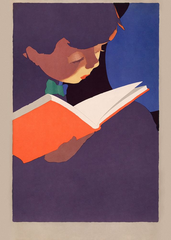 Boy reading a book illustration. Original public domain image from the Library of Congress. Digitally enhanced by rawpixel.