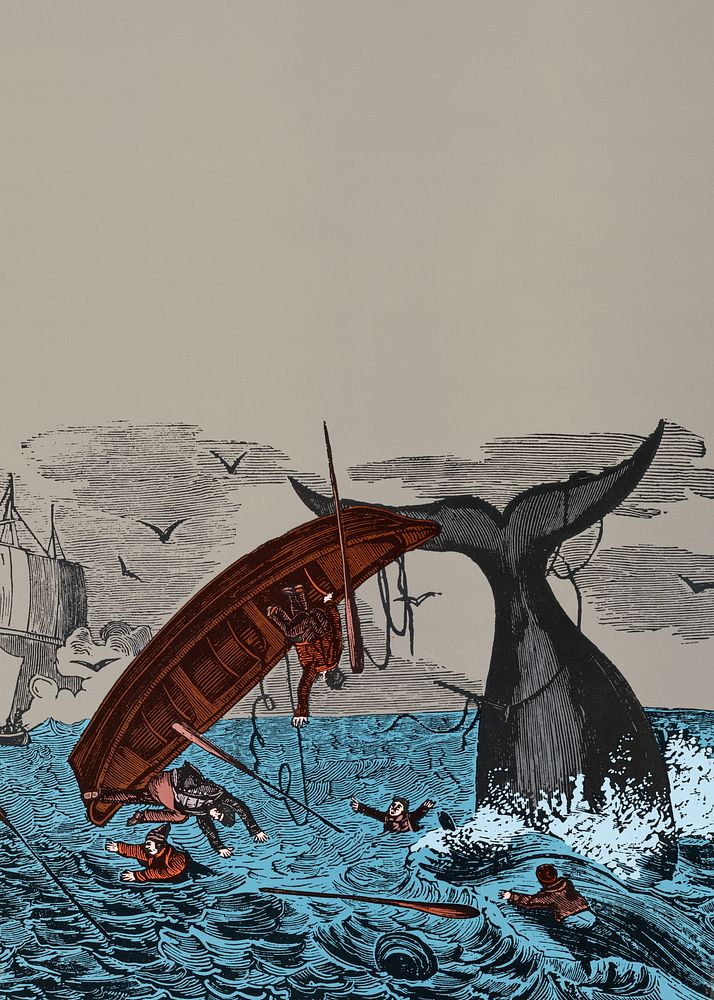 Whale hunting background, vintage wrecking boat illustration.   Remixed by rawpixel.