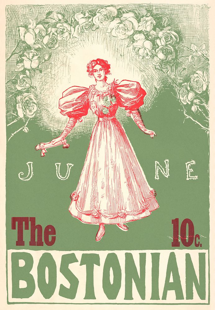 The Bostonian. June. 10c. (1896) vintage poster by Arthur Garfield Learned. Original public domain image from the Library of…