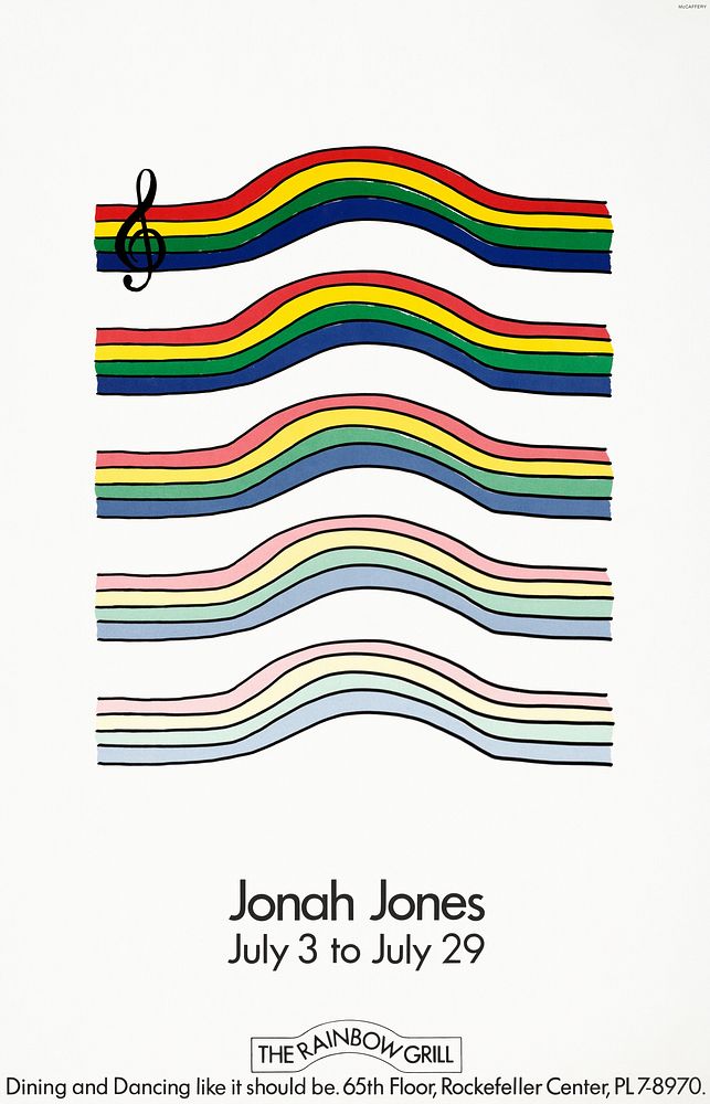 Jonah Jones. The rainbow grill. Rockefeller Center (1970) vintage poster by William McCaffery. Original public domain image…