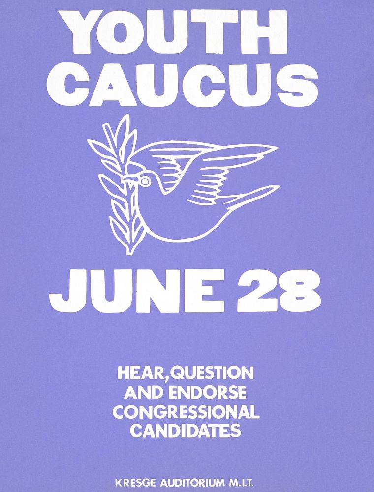 Youth caucus - June 28 (1970) American poster by Massachusetts Institute of Technology. Original public domain image from…