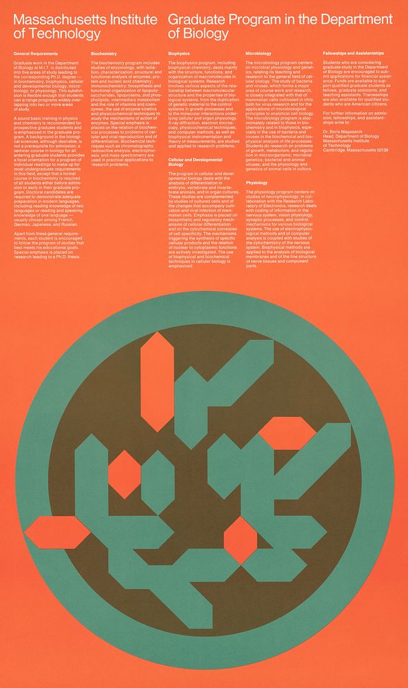 Massachusetts Institute of Technology graduate program in the Department of Biology (1960) vintage poster by Dietmar R.…