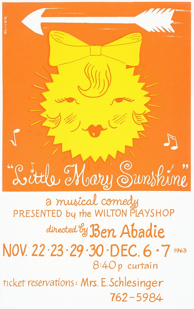 "Little Mary Sunshine." a musical comedy directed by Ben Abadie (1963) vintage poster by Wilton Playshop. Original public…
