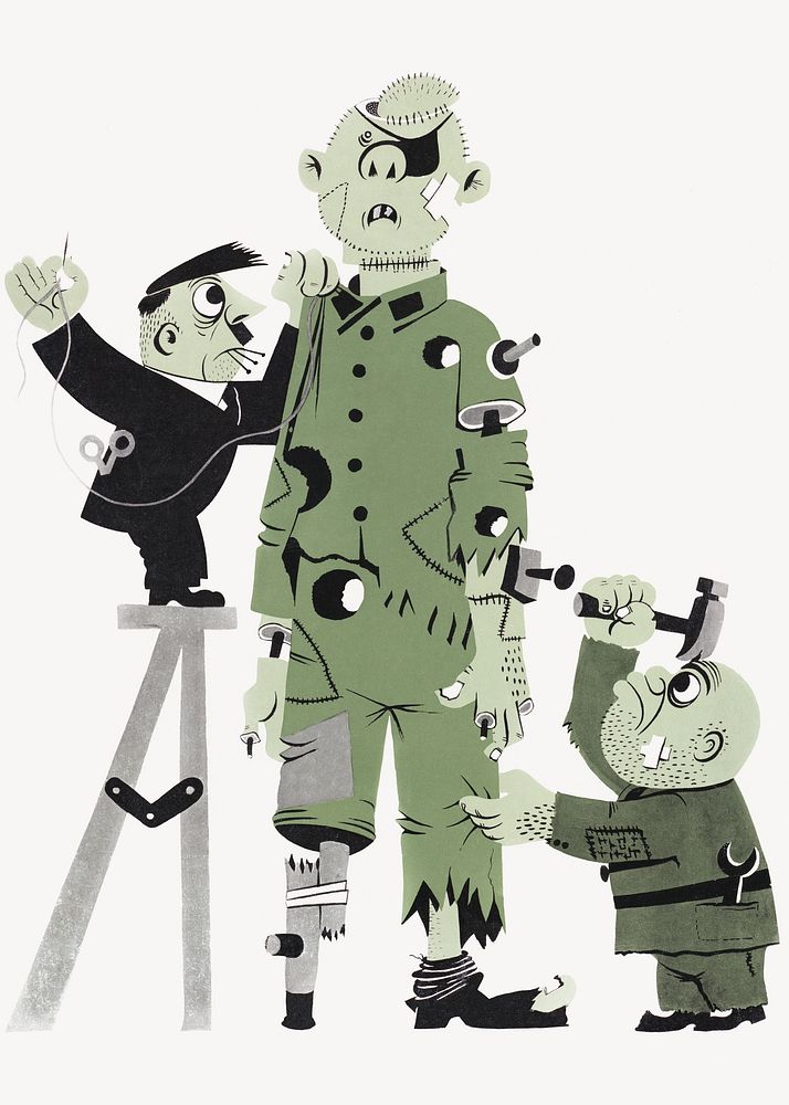 Hitler and Mussolini making puppet illustration.  Remixed by rawpixel.