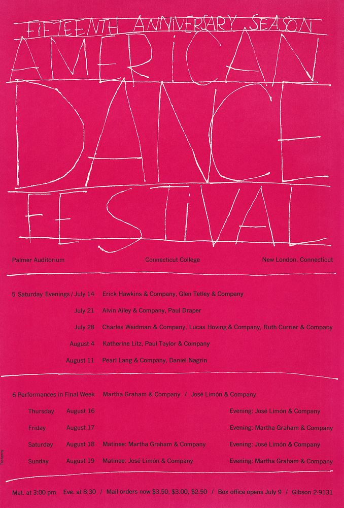 American Dance Festival (1960) vintage poster by George Tscherny. Original public domain image from the Library of Congress.…