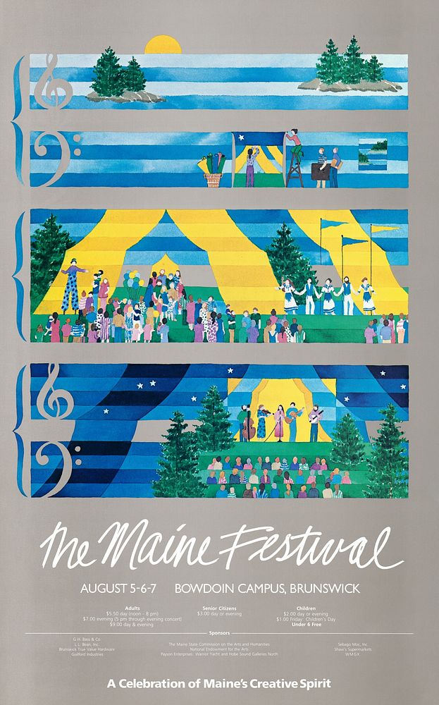 The Maine Festival (1983) poster by Nikki Schumann. Original public domain image from the Library of Congress. Digitally…