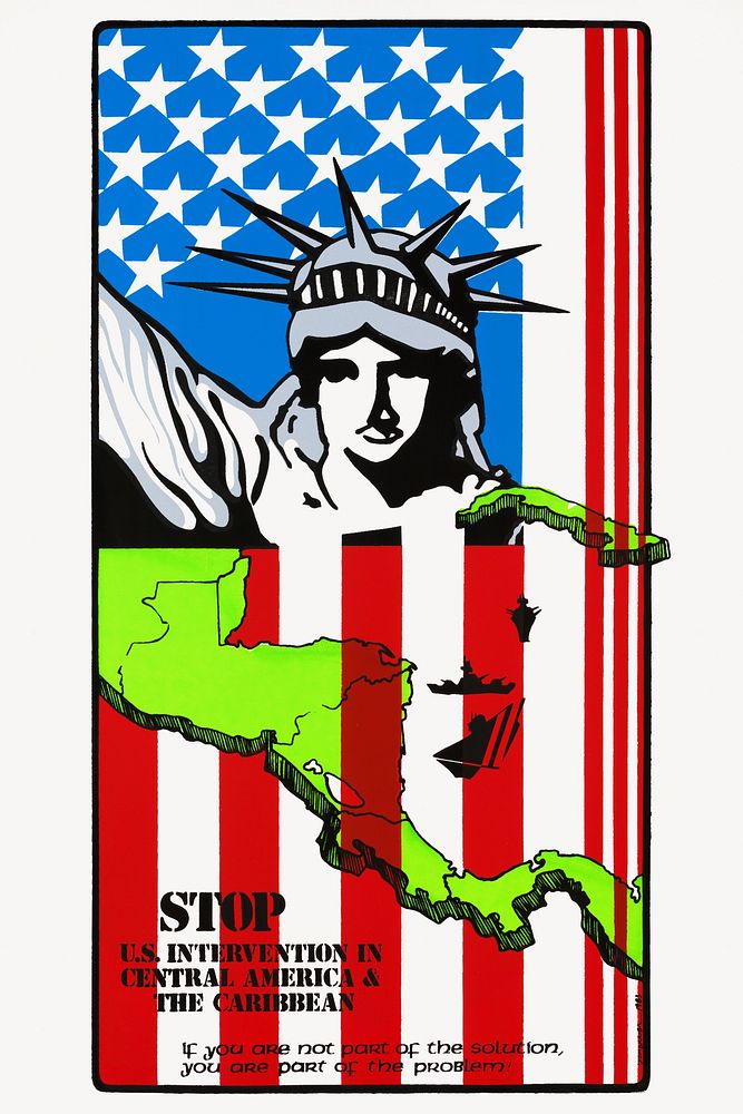 Stop U.S. intervention in Central America & the Caribbean (1983) vintage poster by Ruth Stenstrom. Original public domain…