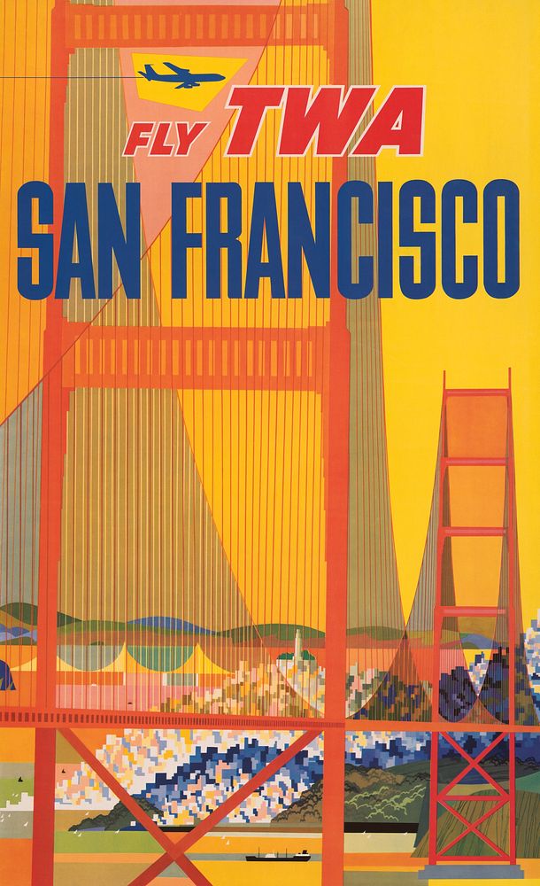 Fly TWA - San Francisco (1957) vintage poster by David Klein. Original public domain image from the Library of Congress.…