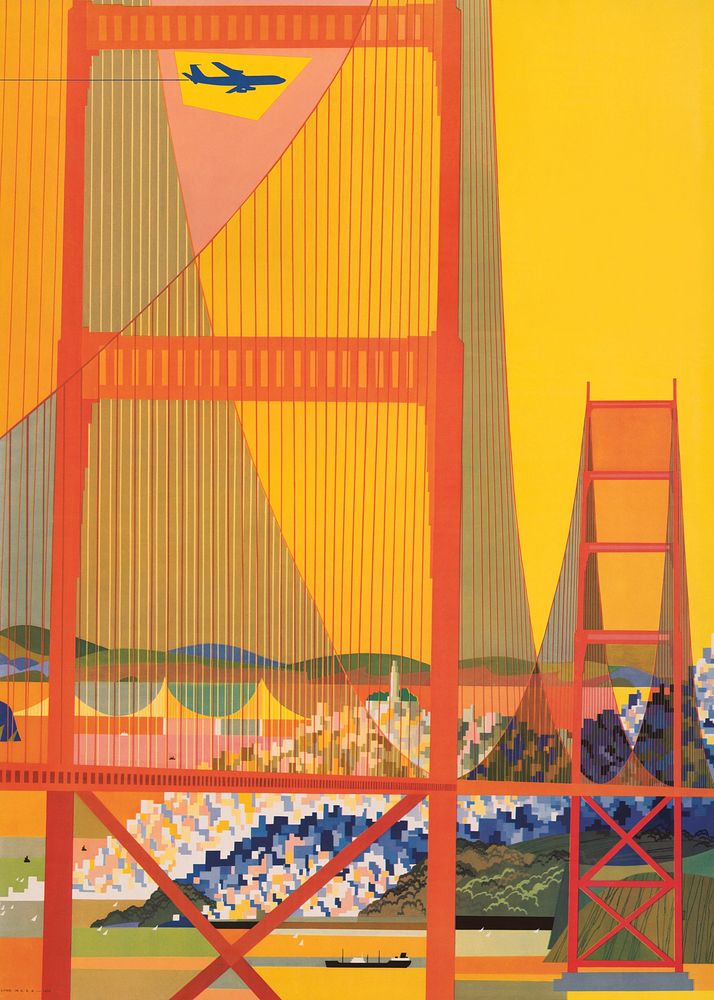 The Golden Gate bridge, San Francisco landmark.   Remixed by rawpixel.