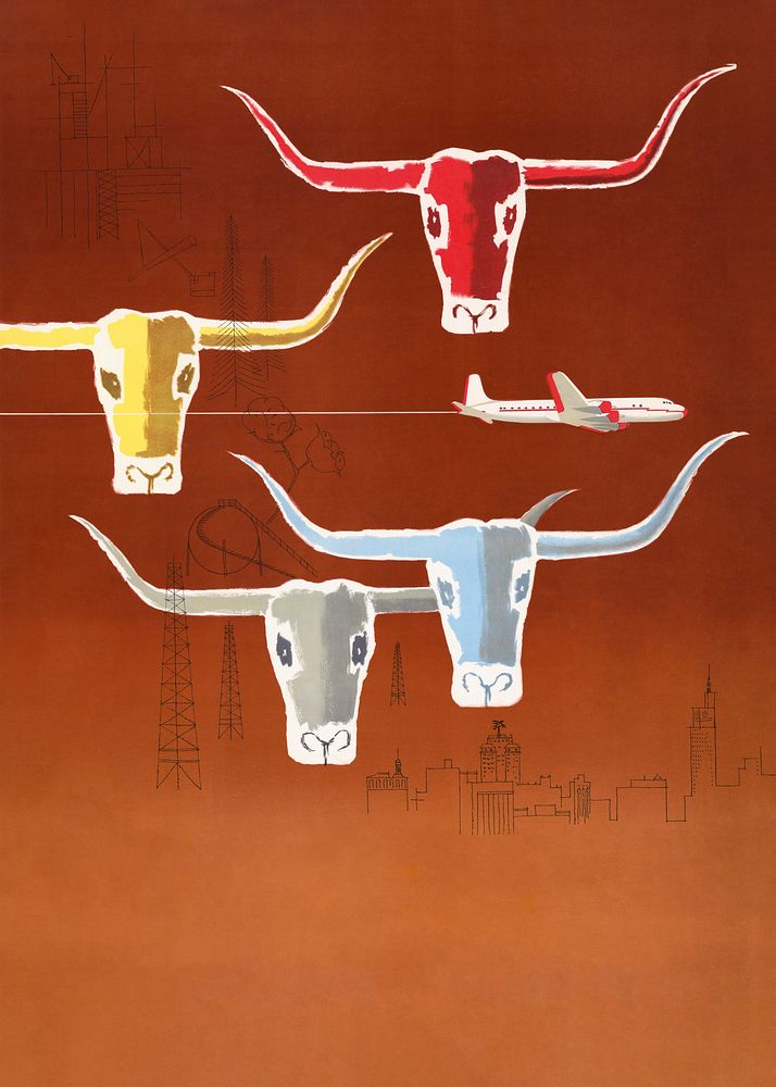 Texas American Airlines, bull poster.   Remixed by rawpixel.