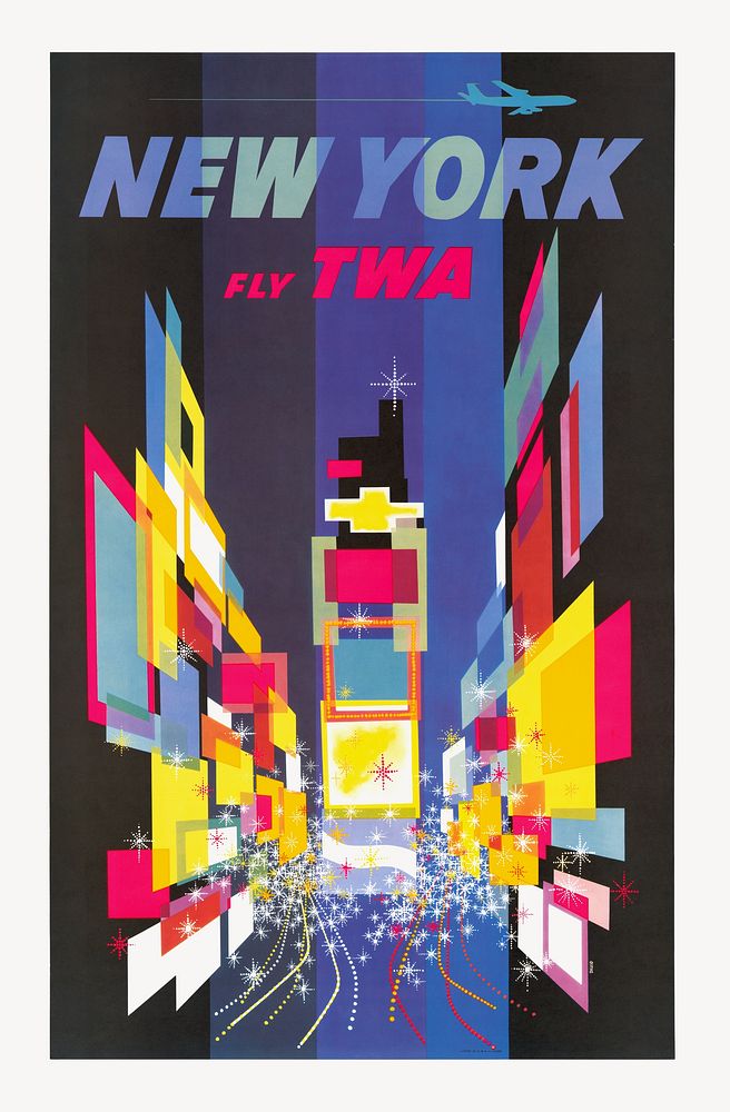 Fly TWA New York (1956) retro poster by David Klein. Original public domain image from the Library of Congress. Digitally…