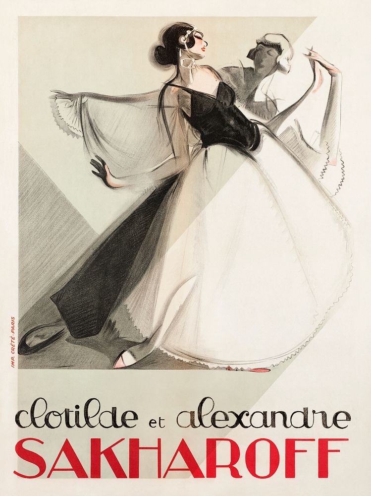 Delif. "Clotilde and Alexandre Sakharoff" lithography (1923). Original public domain image from the Carnavalet Museum.…