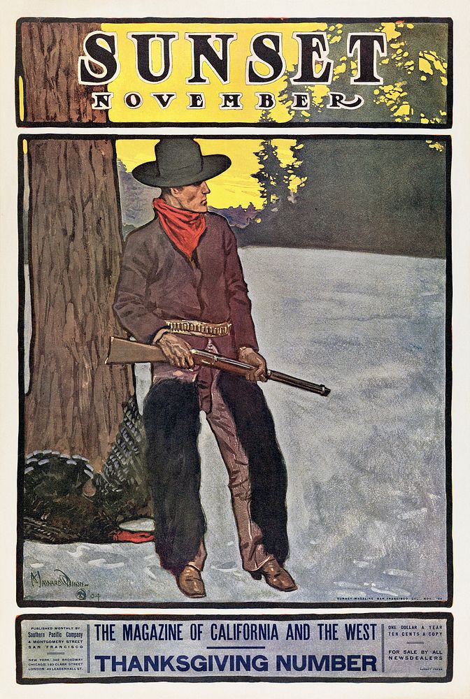 Sunset Magazine: Thanksgiving Number, November (1904) vintage poster by Lafayette Maynard Dixon. Original public domain…