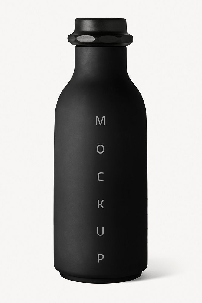 Black reusable water bottle mockup psd