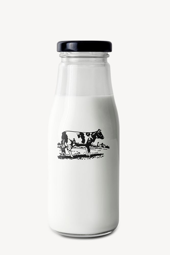 Fresh milk glass bottle mockup psd