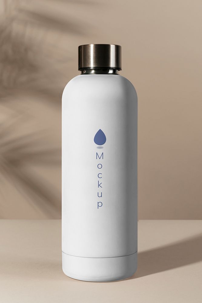 Minimal reusable water bottle design mockup