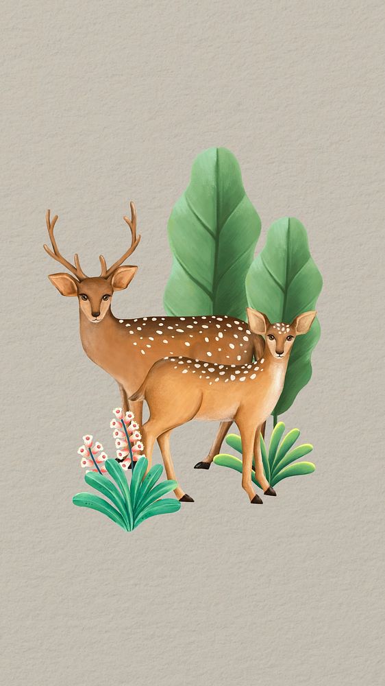 Deer brown iPhone wallpaper, wildlife drawing illustration