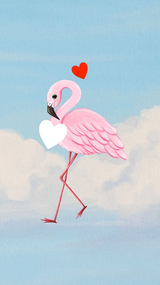 Cute flamingo iPhone wallpaper, blue design