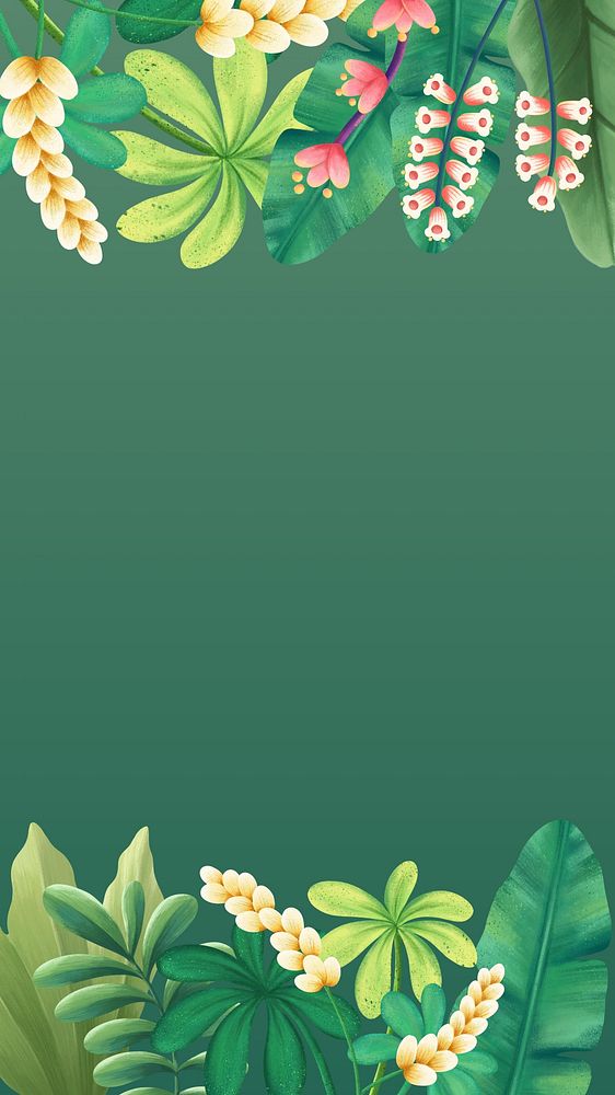 Green leaves border iPhone wallpaper, tropical design