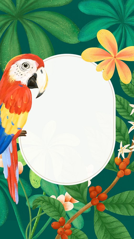 Macaw frame iPhone wallpaper, green floral design
