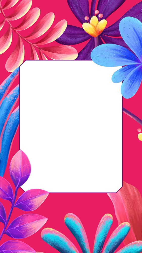 Colorful floral frame iPhone wallpaper, pink design