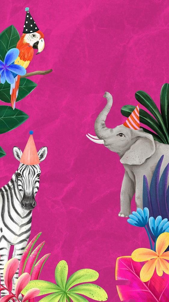 Animal party mobile wallpaper, pink design