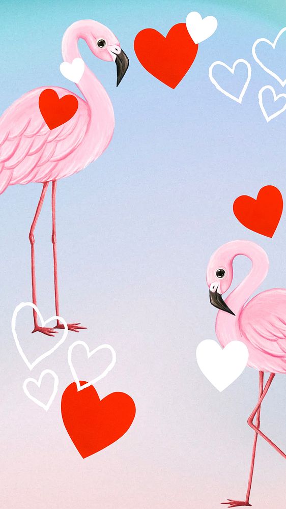Cute flamingo iPhone wallpaper, heart design